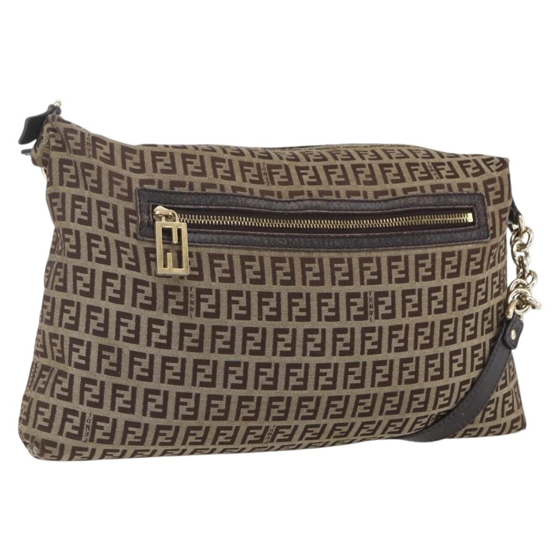 Fendi Zucchino Beige and Gold Canvas Shoulder Bag Italy (1 of 18)