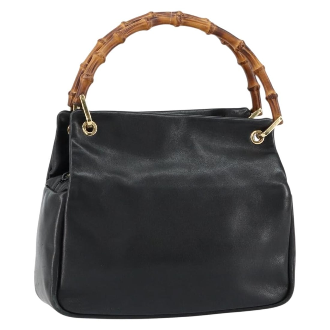 GUCCI Bamboo Hand Bag Leather Black Gold 000 2865 0575 Authentic Italy (1 of 18)