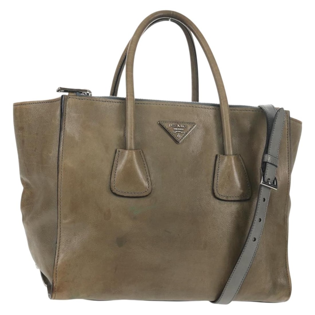 PRADA Gray Silver Leather 2way Tote Bag Authentic (1 of 18)