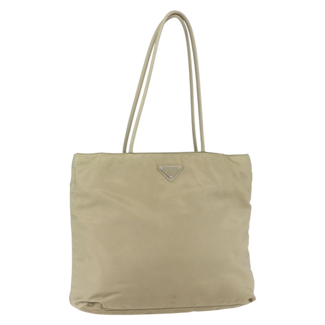 PRADA Khaki Silver Nylon Hand Bag Made in Italy 152257: PRADA Khaki Silver Nylon Hand Bag Made in Italy 152257 This authentic PRADA hand bag showcases a stylish khaki and silver design, expertly crafted from durable nylon. With approximate dimensions of 13