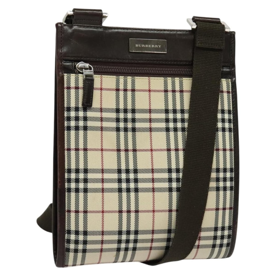 Burberry Nova Check Beige Silver Canvas Shoulder Bag Auth (1 of 18)