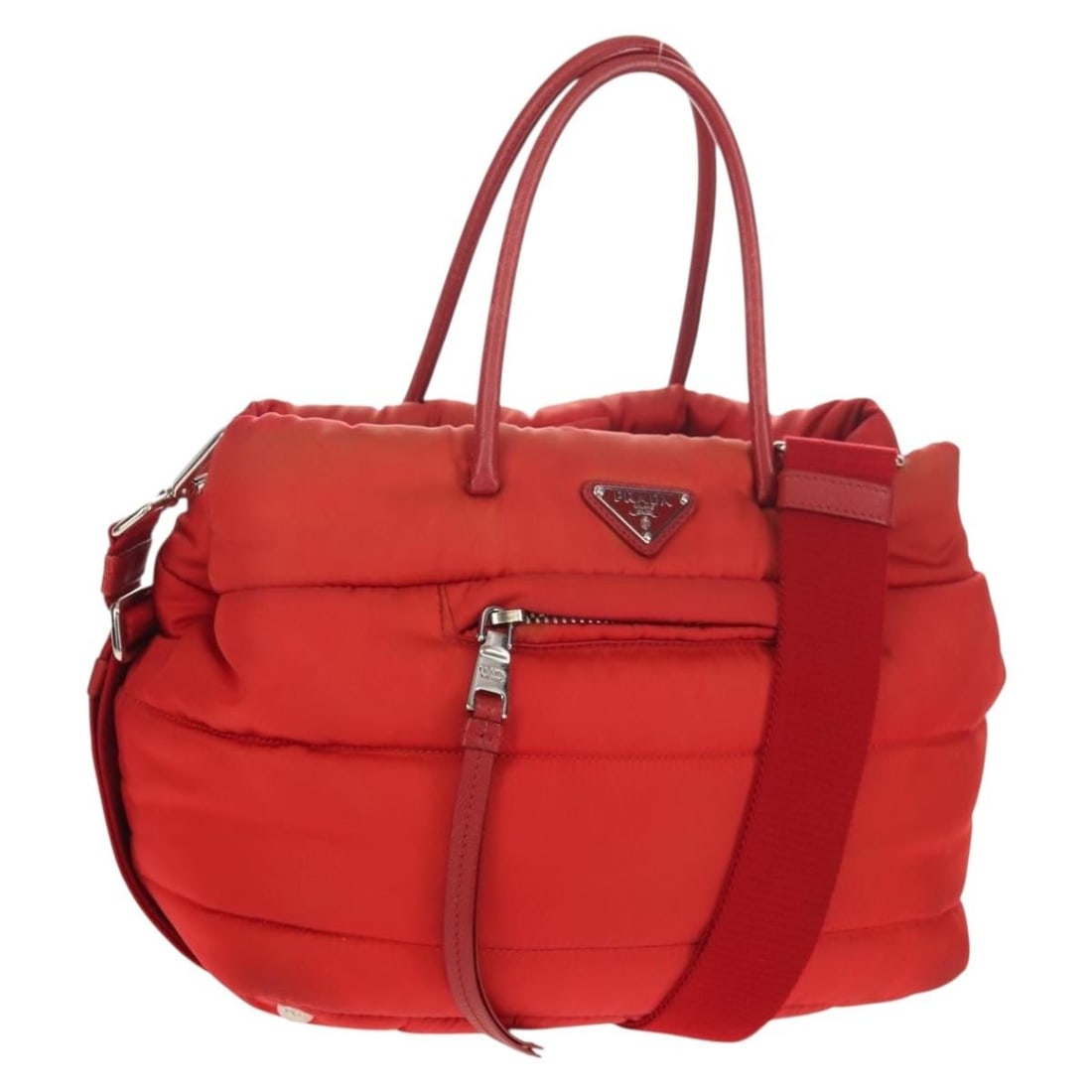 PRADA 2way Hand Bag Red Nylon Silver Authentic Italy: PRADA 2way Hand Bag Red Nylon Silver Authentic Italy This PRADA hand bag showcases a stylish blend of red and silver nylon, ideal for both casual and formal occasions. Crafted in Italy, this versatile