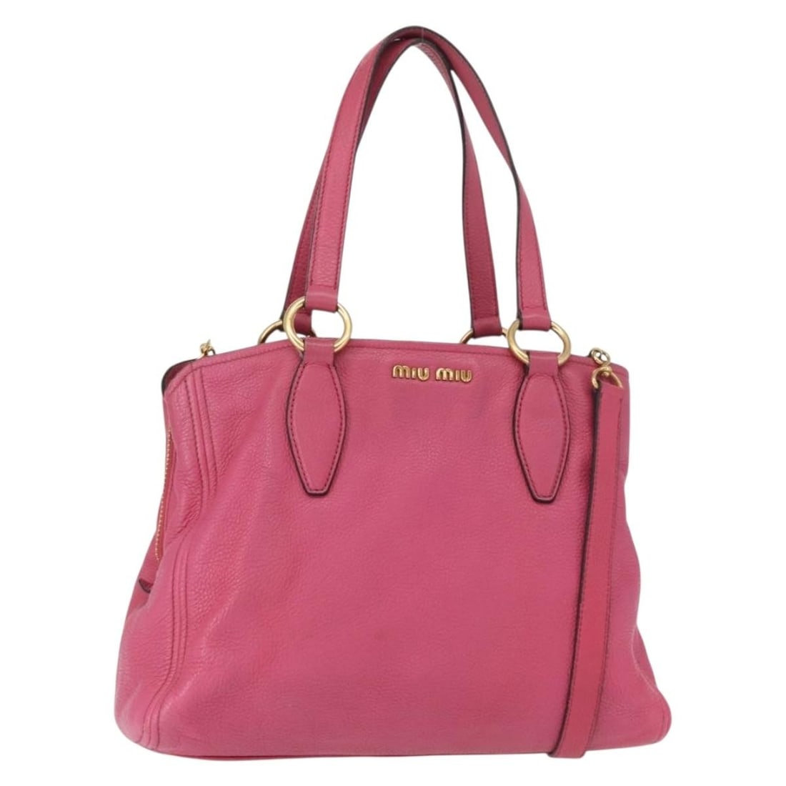 Miu Miu Leather 2-Way Tote Bag Pink Gold Auth 197/B: Miu Miu Leather 2-Way Tote Bag Pink Gold Auth 197/B This Miu Miu Tote Bag is a stylish accessory crafted from high-quality leather in a chic pink and gold color combination. Perfect for various occasi