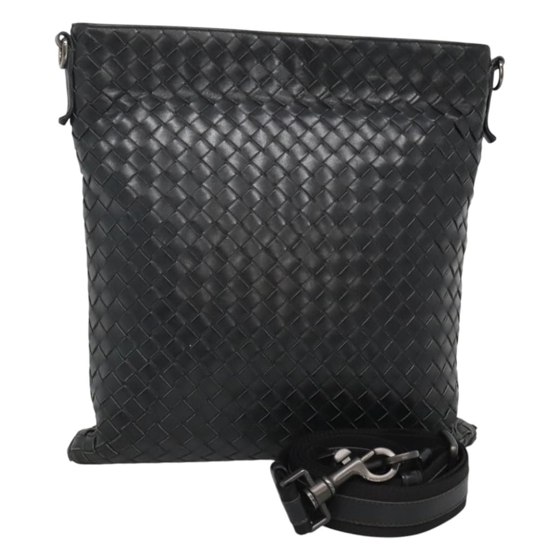 Bottega Veneta Intrecciato Black Silver Leather Shoulder Bag Auth Italy (1 of 18)