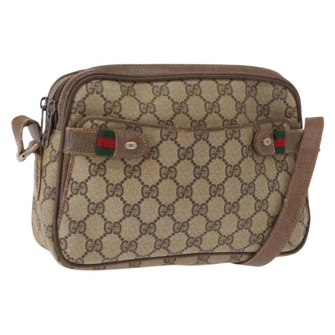 Beige GG Supreme Web Sherry Line Shoulder Bag by Gucci PVC Leather 904 02 049: Beige GG Supreme Web Sherry Line Shoulder Bag by Gucci PVC Leather 904 02 049 This Gucci GG Supreme Web Sherry Line shoulder bag features a beige and gold exterior crafted from PVC leather and GG canv