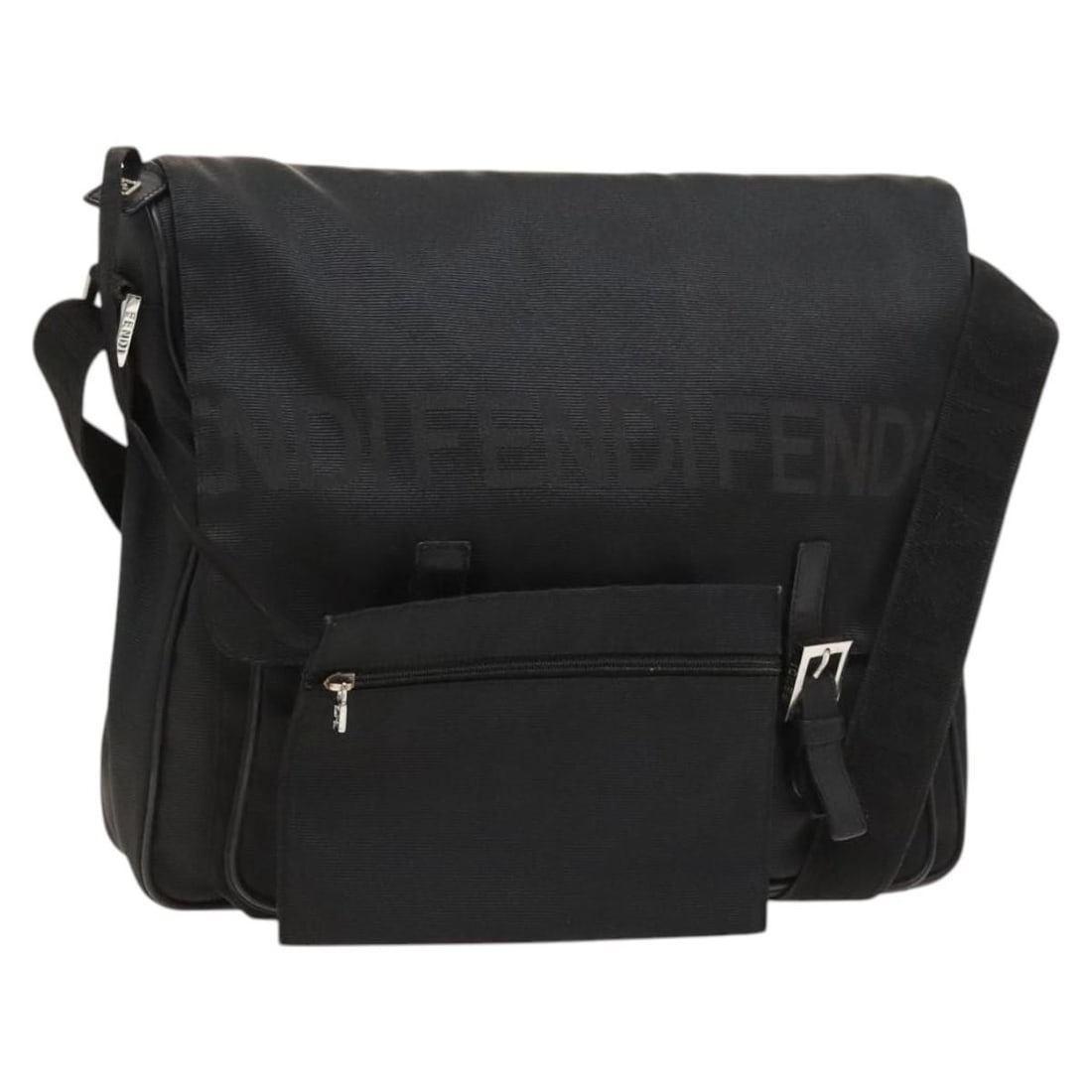 FENDI Black Silver Nylon Shoulder Bag Made in Italy: FENDI Black Silver Nylon Shoulder Bag Made in Italy This authentic Fendi shoulder bag combines sleek design with functionality. Crafted from durable nylon, this bag features a stylish black and silver