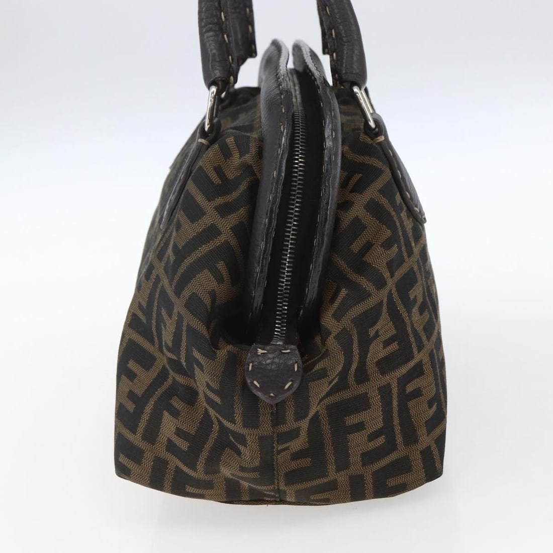 Fendi Celeria Brown Black Zucca Canvas Handbag with Silver Accents (1 of 18)