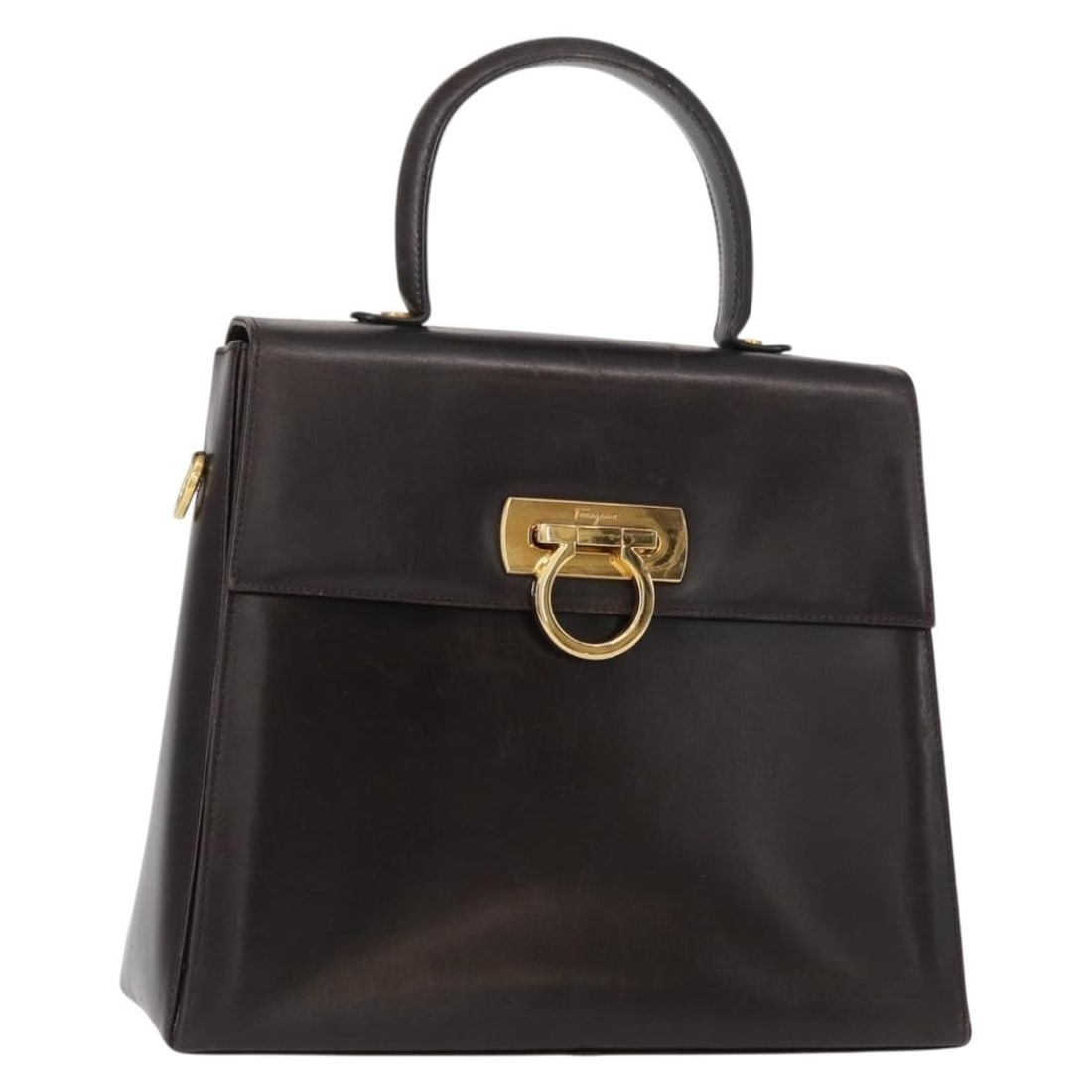 Salvatore Ferragamo Gancini Leather Hand Bag Black Gold Auth E210536: Salvatore Ferragamo Gancini Leather Hand Bag Black Gold Auth E210536 This exquisite Salvatore Ferragamo Gancini Hand Bag is crafted from high-quality leather in a striking black and gold color combina
