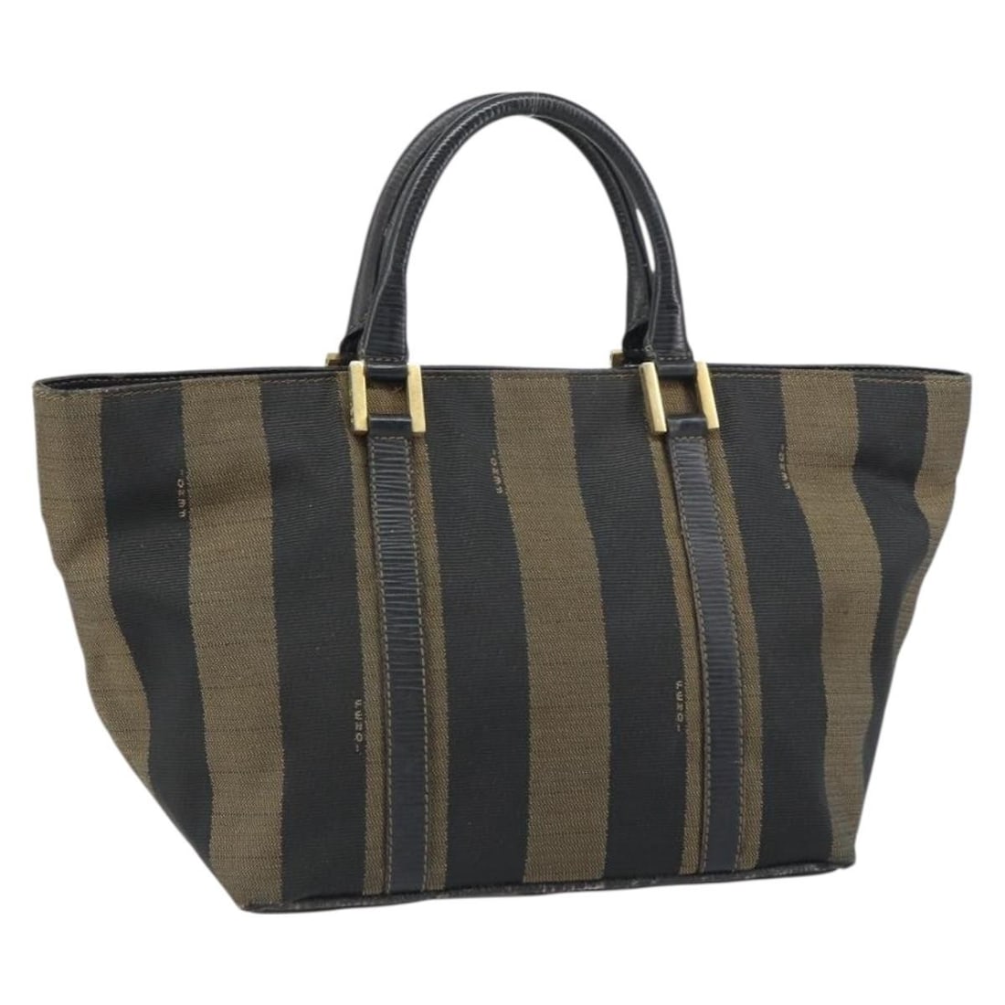 Fendi Pequin Canvas Black Brown Handbag Made in Italy: Fendi Pequin Canvas Black Brown Handbag Made in Italy This FENDI handbag features the iconic Pequin canvas in black and brown tones. Crafted in Italy, the bag showcases a structured silhouette with a