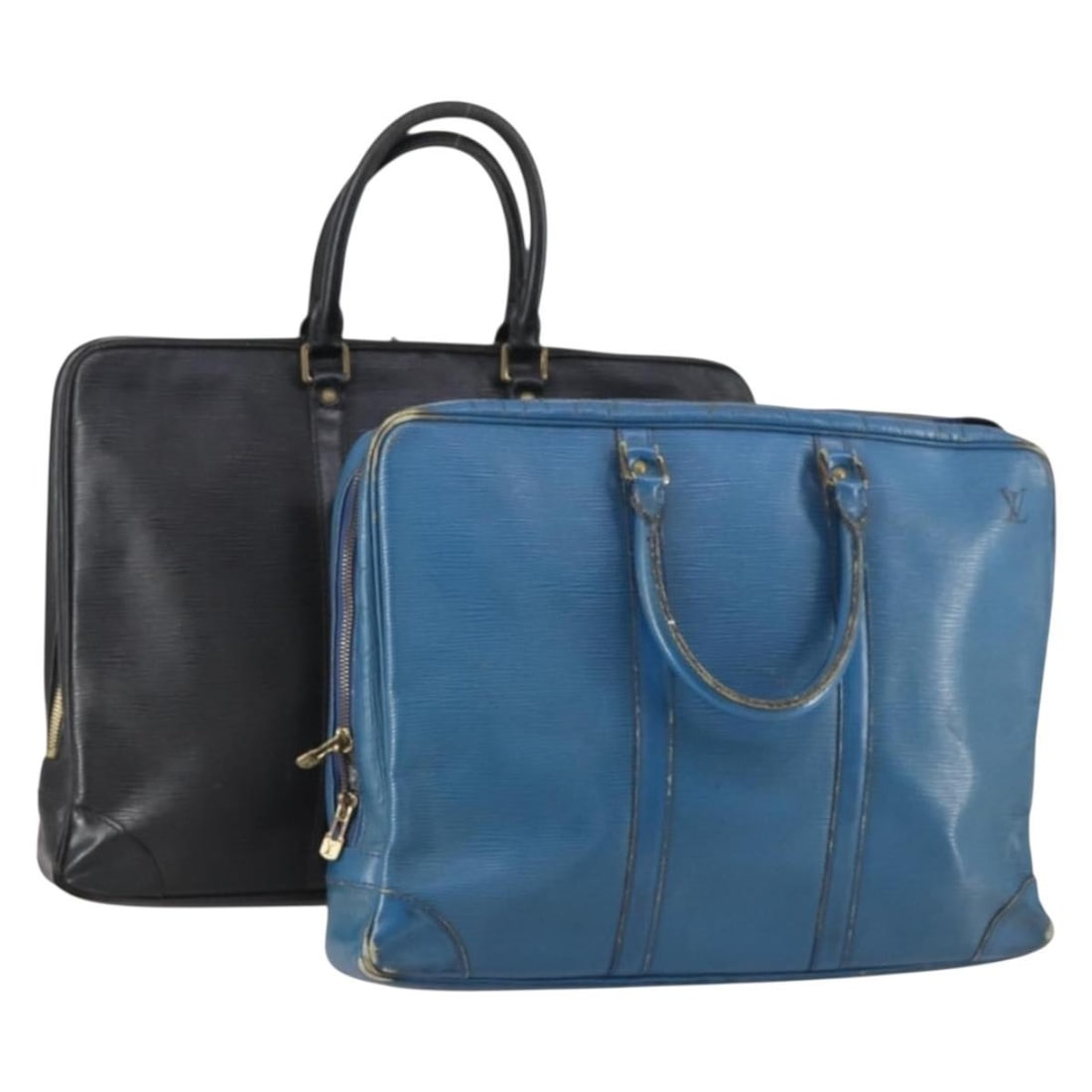 LOUIS VUITTON Epi Porte Documents Voyage Bag Set Black Blue Auth (1 of 18)