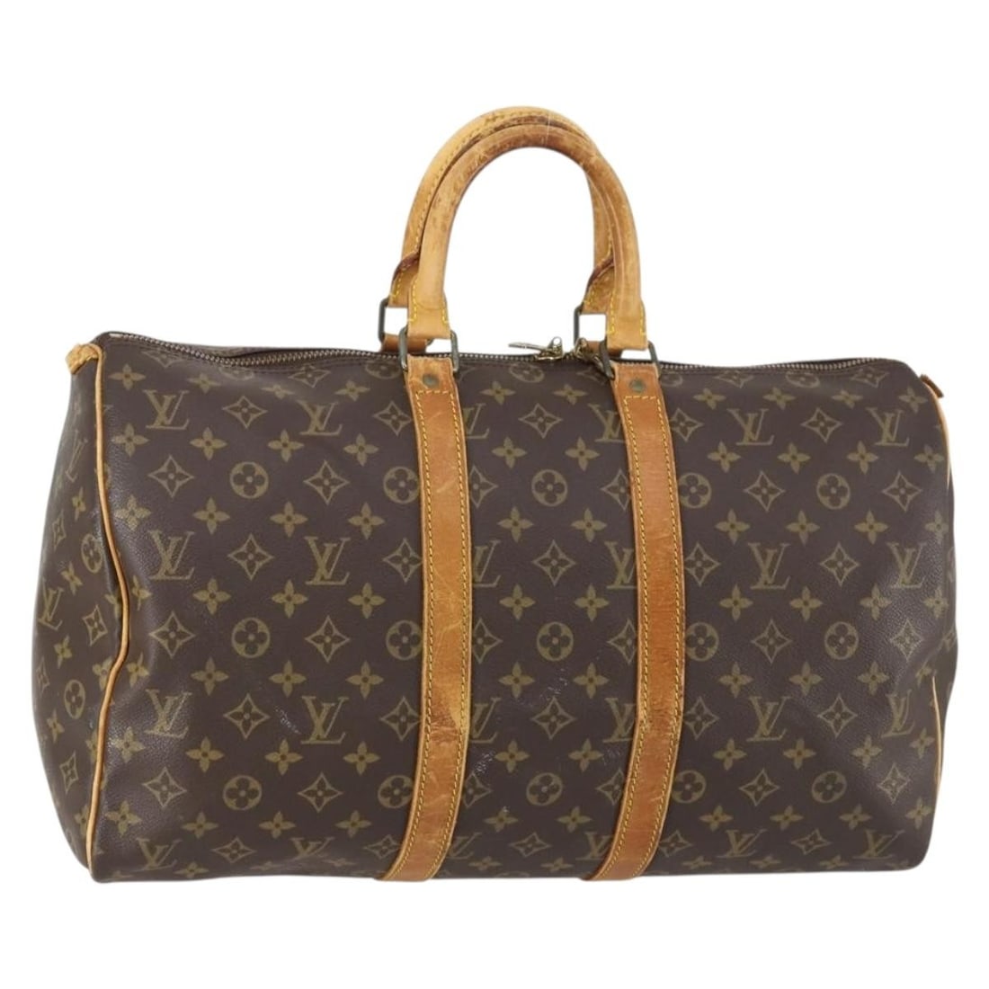 LOUIS VUITTON Monogram Keepall 45 Boston Bag M41428 Authenticated: LOUIS VUITTON Monogram Keepall 45 Boston Bag M41428 Authenticated The Louis Vuitton Monogram Keepall 45 Boston Bag is a stylish and spacious travel companion, crafted in France from durable Monogram C