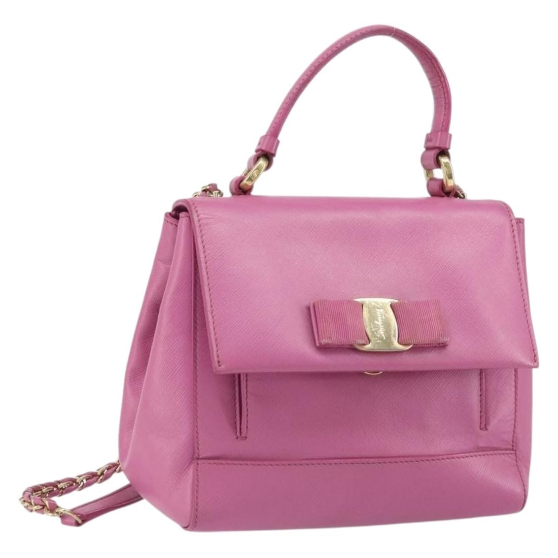 Pink Leather Salvatore Ferragamo Vala Chain Shoulder Bag 2way Italy (1 of 18)