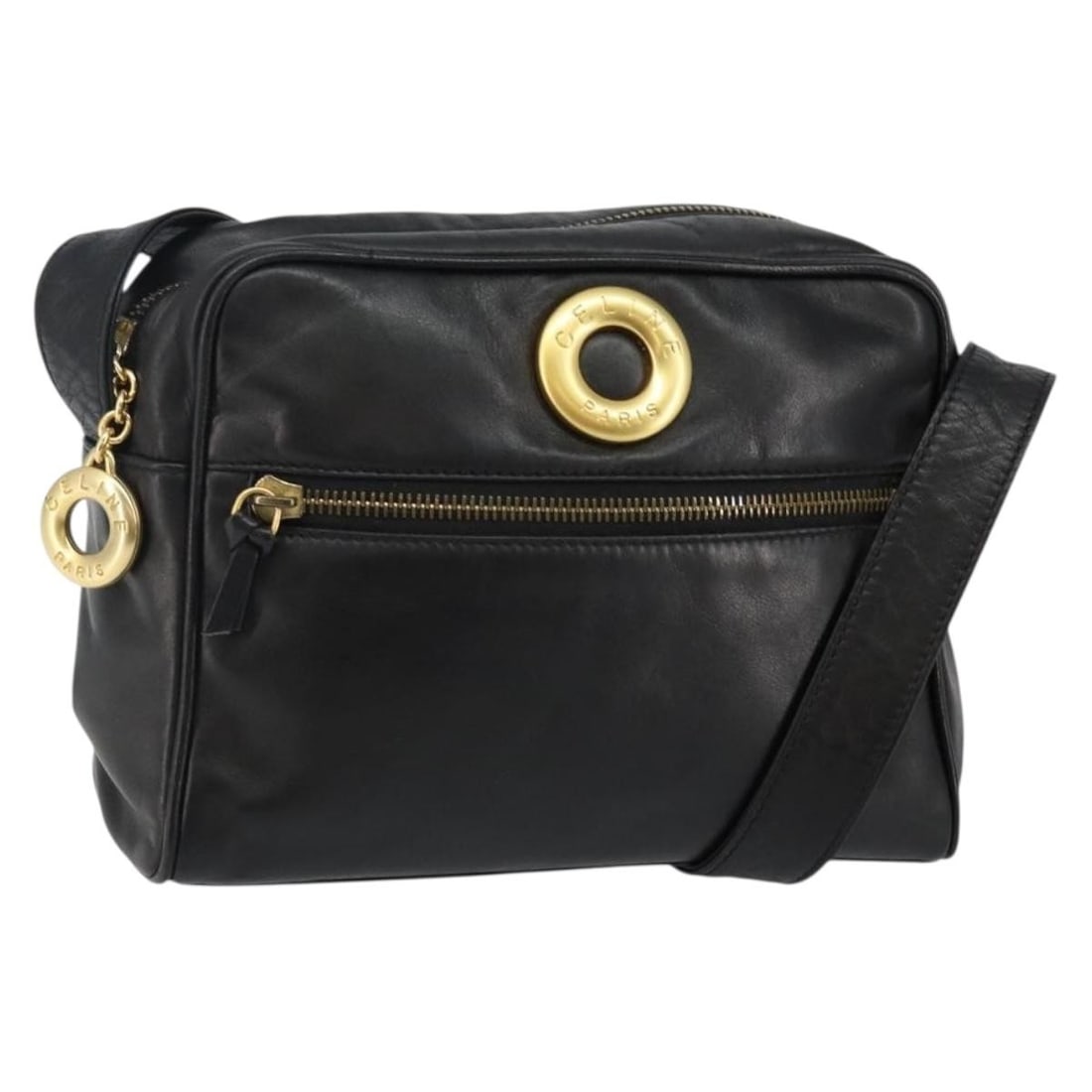 CELINE Black Gold Leather Shoulder Bag Auth 142797 Italy: CELINE Black Gold Leather Shoulder Bag Auth 142797 Italy This authentic CELINE shoulder bag is crafted from luxurious leather in a striking black and gold color combination. Designed for both style an