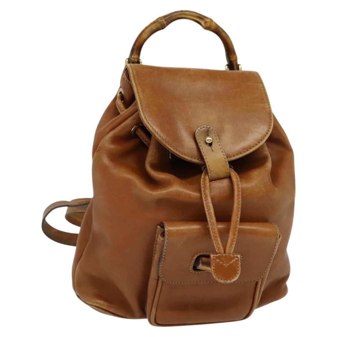 GUCCI 003 1956 0030 Brown Leather Bamboo Backpack Auth Italy (1 of 18)