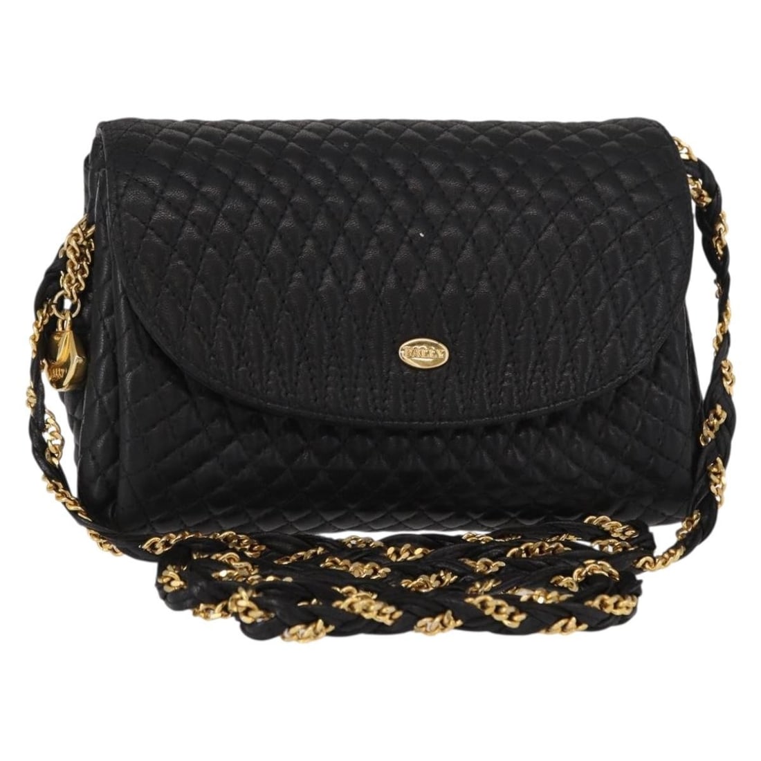 BALLY Black Gold Leather Chain Shoulder Bag BA7815 Italy (1 of 18)