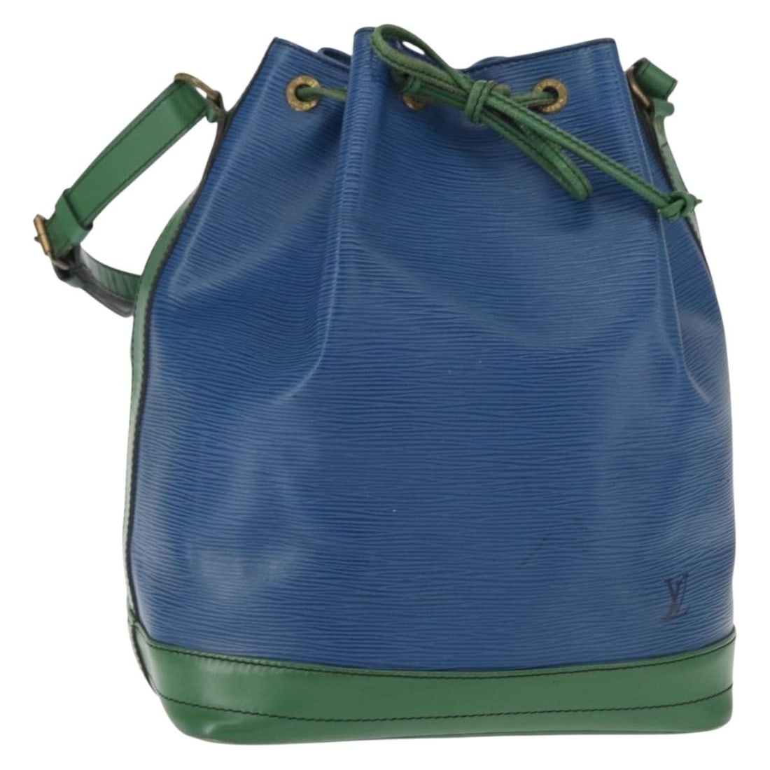 Louis Vuitton Epi Noe Bicolor Shoulder Bag Green Blue M44044 France: Louis Vuitton Epi Noe Bicolor Shoulder Bag Green Blue M44044 France This Louis Vuitton Epi Noe shoulder bag features a striking bicolor green and blue exterior crafted from Epi leather. The bag offers