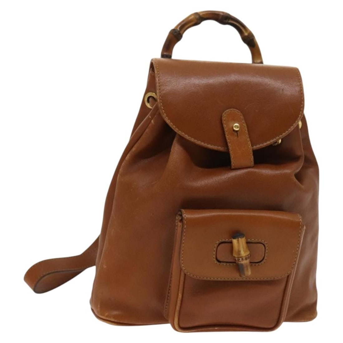 GUCCI 003 1956 0030 Bamboo Backpack Leather Brown Gold Auth (1 of 18)