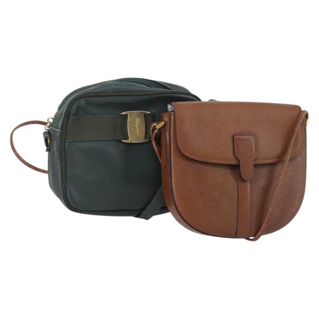 Burberrys Green Brown Leather Shoulder Bag Auth BA4815 (1 of 17)