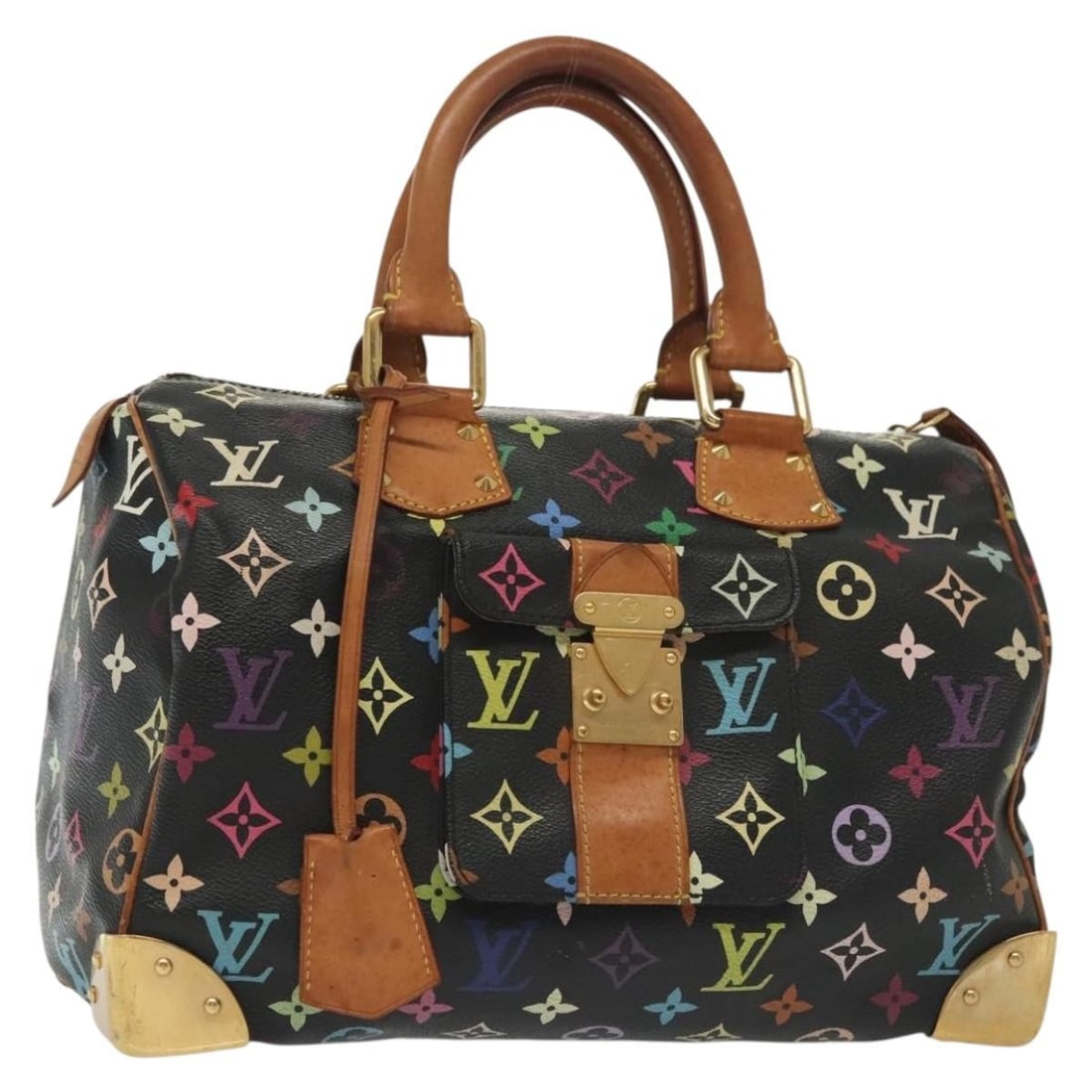 Louis Vuitton Speedy 30 Black Multicolor Monogram Canvas Handbag M92642: Louis Vuitton Speedy 30 Black Multicolor Monogram Canvas Handbag M92642 This is a Louis Vuitton Monogram Multicolor Speedy 30 handbag in black canvas. The bag features the signature multicolor monogra