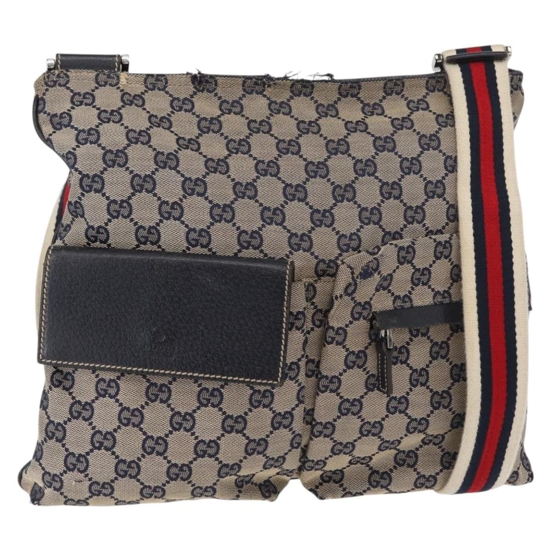 GUCCI GG Canvas Sherry Line Navy Red Shoulder Bag Auth 169937: GUCCI GG Canvas Sherry Line Navy Red Shoulder Bag Auth 169937 Elevate your style with this authentic GUCCI GG Canvas Sherry Line Shoulder Bag, featuring a striking navy and red color scheme. This styl