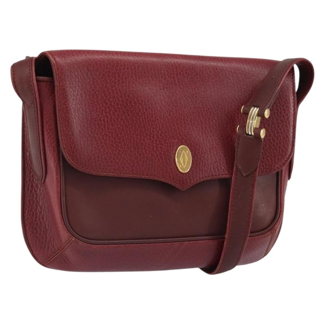 Bordeaux Leather Must Line Shoulder Bag by Cartier with Gold Accents (1 of 18)