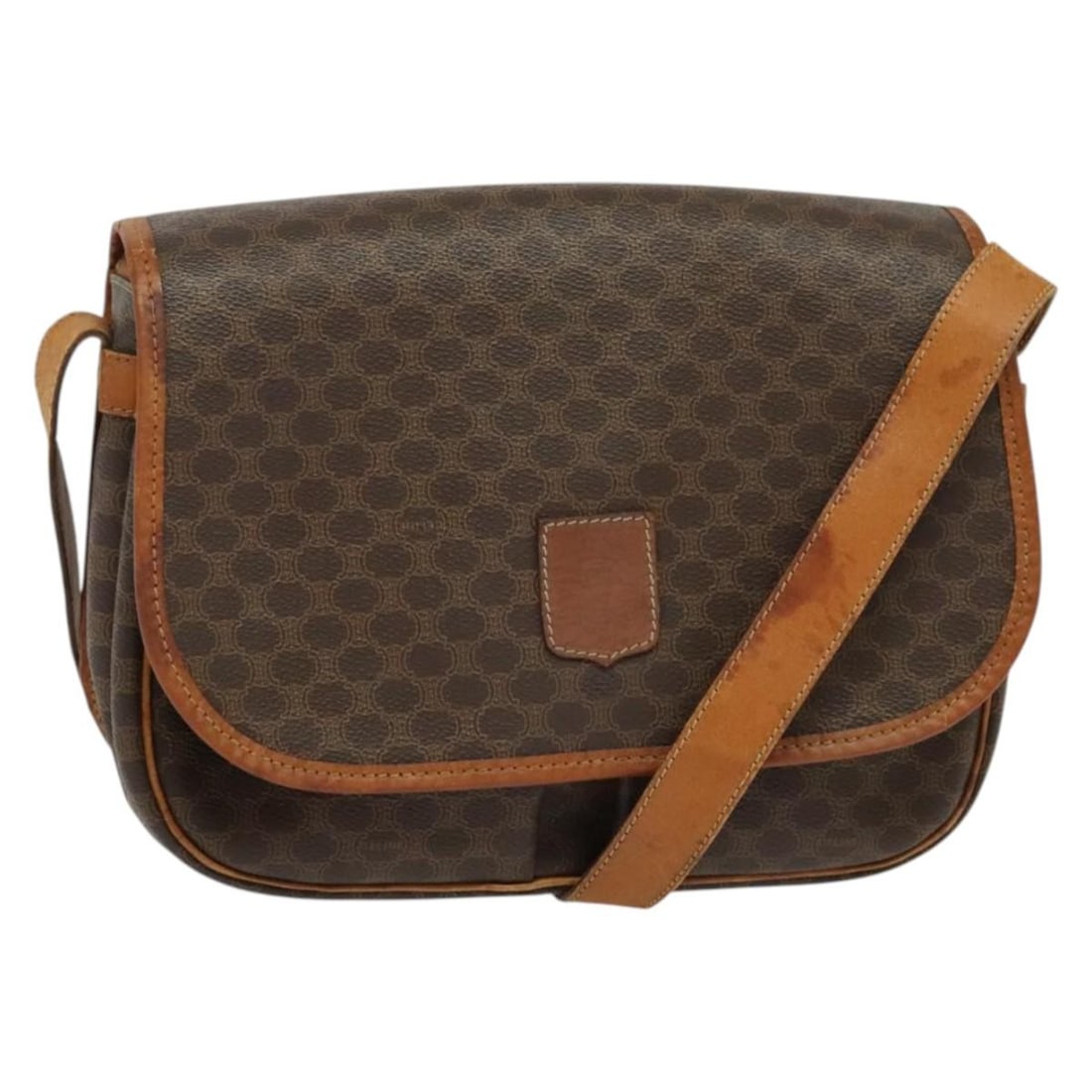 CELINE Macadam Canvas Shoulder Bag PVC Leather Brown Gold Made in France (1 of 18)