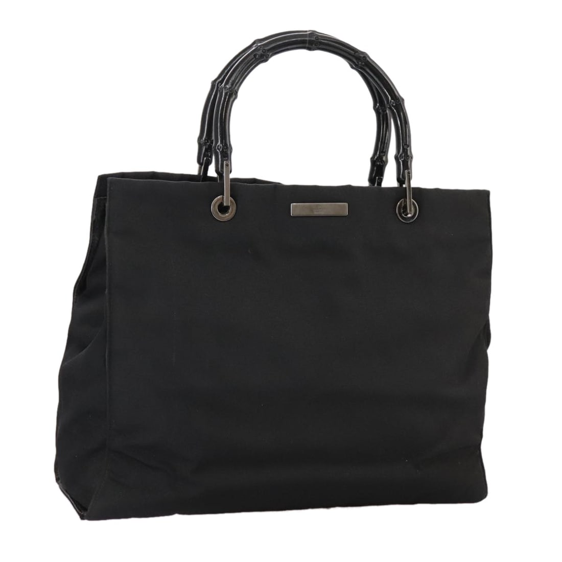 GUCCI Bamboo Nylon Hand Bag Black 002 1010 3444 Auth Made in Italy (1 of 18)