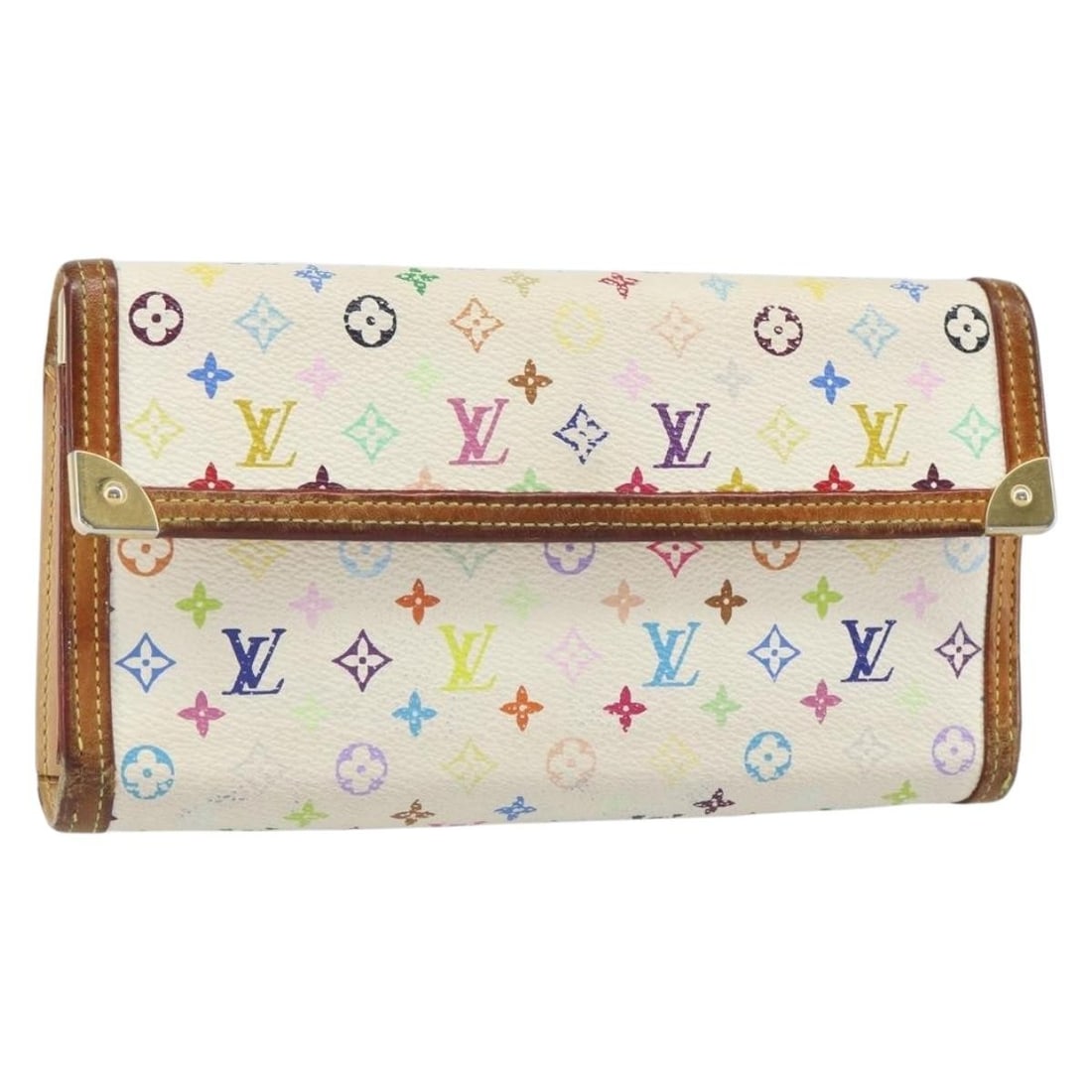 White Multicolor Canvas Long Wallet Louis Vuitton Porte Tresor M92659: White Multicolor Canvas Long Wallet Louis Vuitton Porte Tresor M92659 This is a Louis Vuitton Multicolor Porte Tresor Long Wallet in white, crafted from Monogram Multicolor Canvas. The wallet features