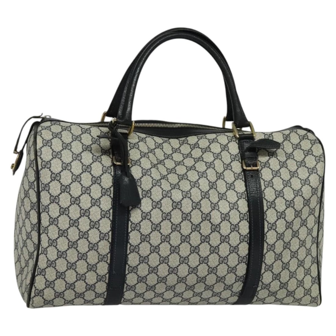 GUCCI GG Supreme Navy Gold Boston Bag PVC Leather Italy Auth: GUCCI GG Supreme Navy Gold Boston Bag PVC Leather Italy Auth This authentic GUCCI GG Supreme Boston Bag showcases a stylish combination of navy and gold PVC leather, making it a sophisticated addition