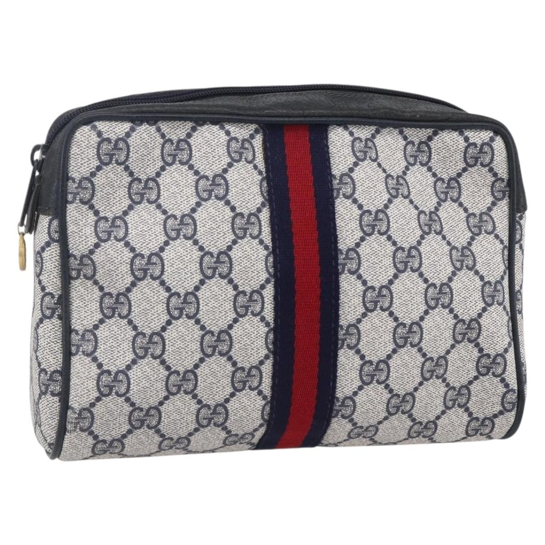 GUCCI GG Canvas Sherry Line Clutch Bag Red Navy Auth 14.014.3553 (1 of 17)