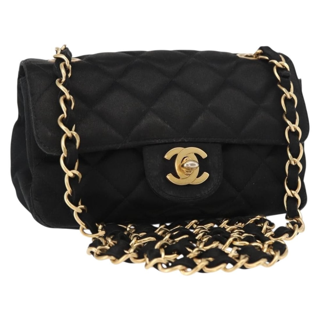 CHANEL Black Gold Matelasse Satin Shoulder Bag Auth 159749 (1 of 18)