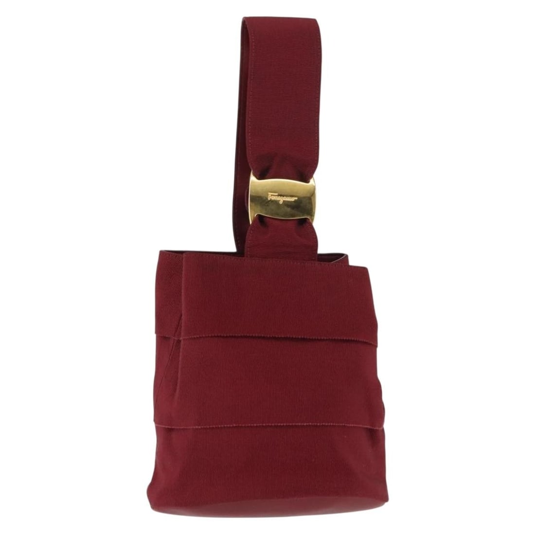 Salvatore Ferragamo Vala Red Gold Nylon Hand Bag Auth Italy (1 of 18)