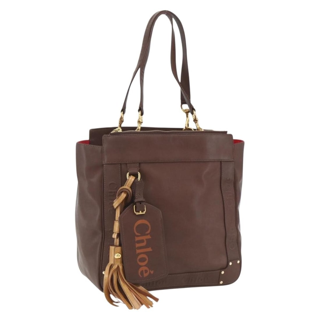 Chloe Eden Leather Brown and Gold Tote Bag Made in Bulgaria: Chloe Eden Leather Brown and Gold Tote Bag Made in Bulgaria This Chloe Eden tote bag features a brown and gold leather exterior with double handles. It offers a spacious interior, suitable for everyda