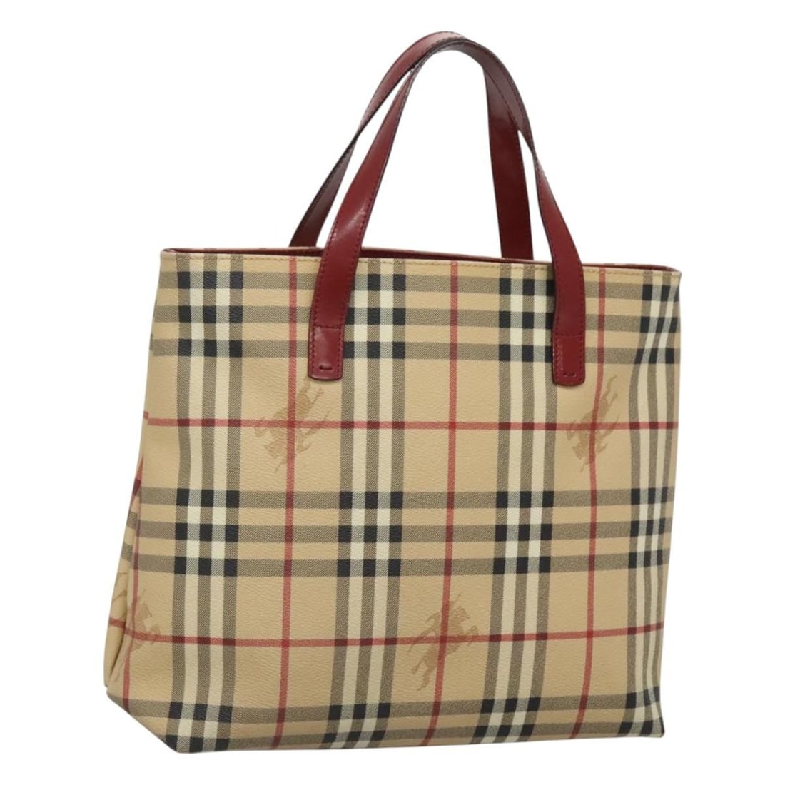 BURBERRY Nova Check Hand Bag PVC Leather Beige Red Silver Made in Italy (1 of 18)