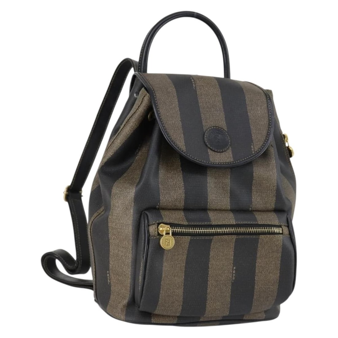 FENDI Pecan Canvas Backpack PVC Brown Black Gold Italy Auth 151065 (1 of 18)