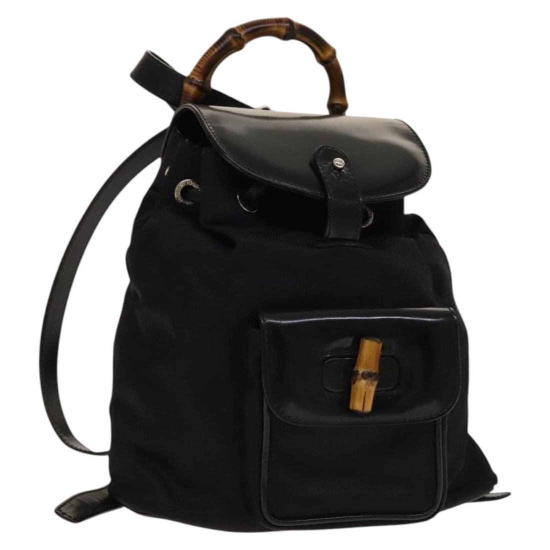 GUCCI Bamboo Backpack Canvas Black Silver 003 1998 Limited Edition Italy: GUCCI Bamboo Backpack Canvas Black Silver 003 1998 Limited Edition Italy This authentic GUCCI Bamboo Backpack is a stylish accessory crafted from high-quality canvas. It features a chic black and silv
