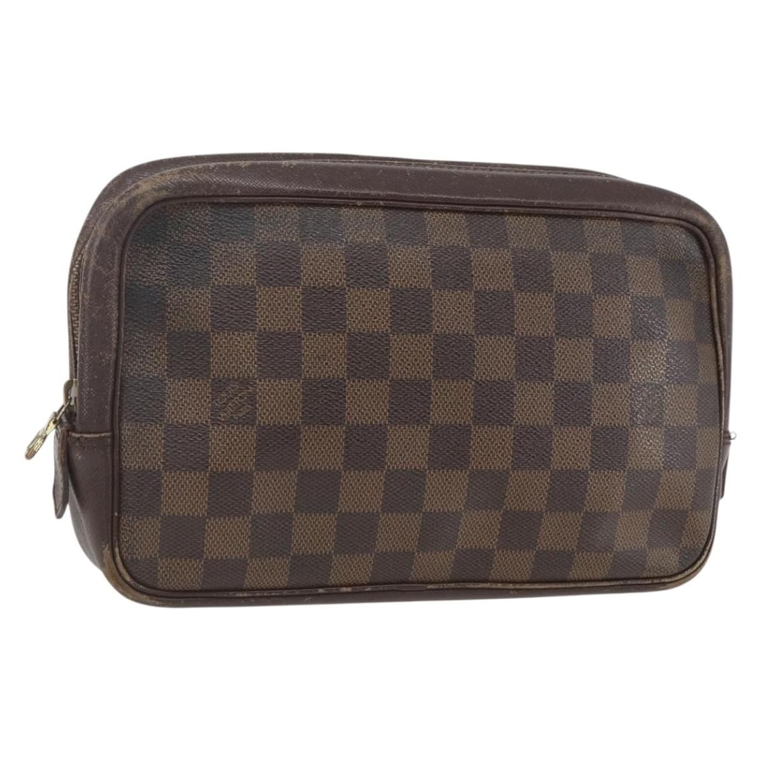 Damier Ebene Canvas Trousse Toilette 25 Clutch by Louis Vuitton N47624: Damier Ebene Canvas Trousse Toilette 25 Clutch by Louis Vuitton N47624 This Louis Vuitton Damier Ebene Trousse Toilette 25 clutch bag is crafted from Damier Ebene canvas and features a compact design