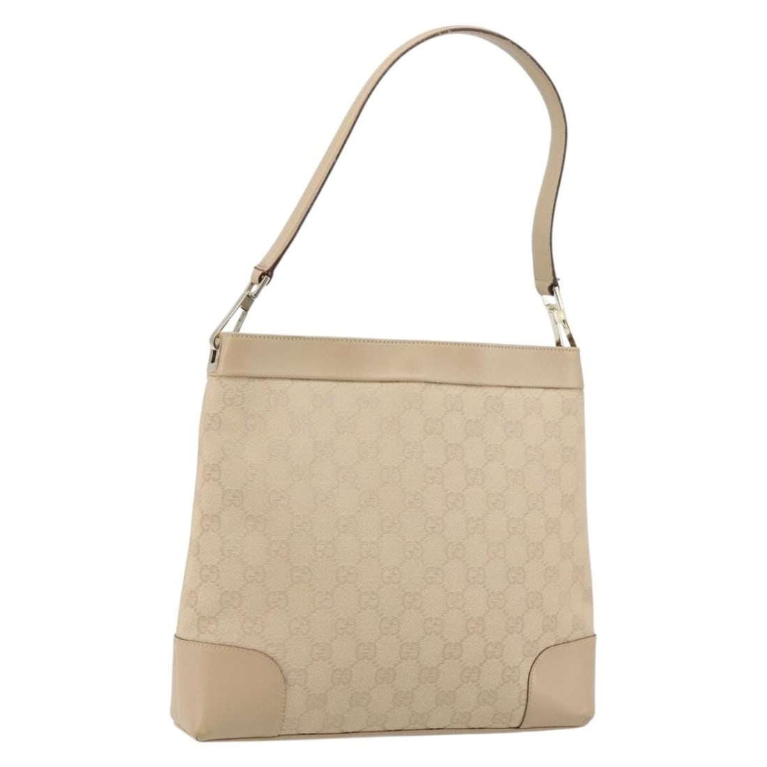 GUCCI GG Canvas Beige Gold Shoulder Bag 33900 Italy Auth: GUCCI GG Canvas Beige Gold Shoulder Bag 33900 Italy Auth This GUCCI GG Canvas Shoulder Bag combines luxury with practicality, showcasing a stylish exterior crafted from durable GG Canvas in a chic bei