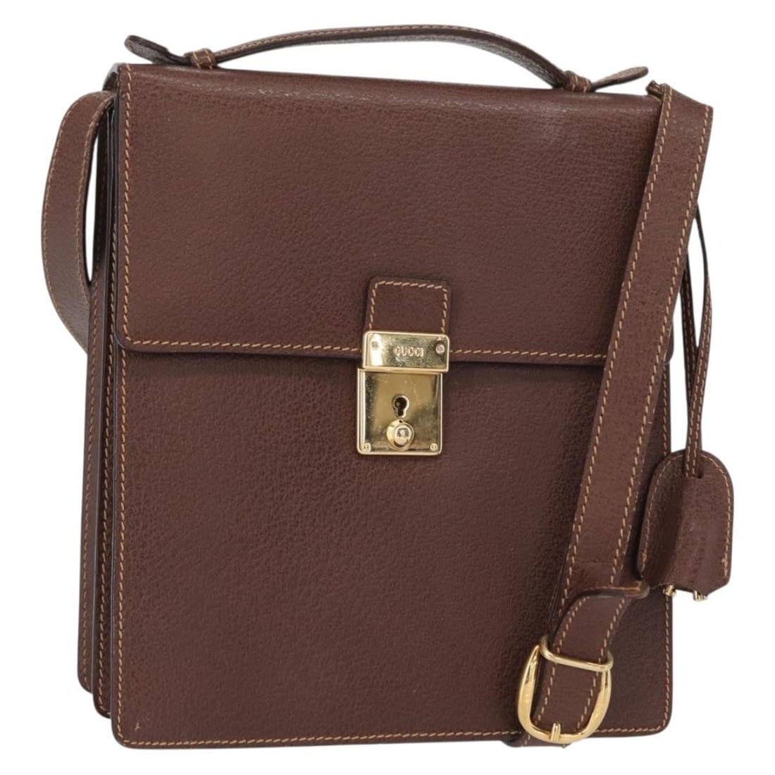 GUCCI Leather Shoulder Bag Gold Brown Authentic 155188 Italy (1 of 18)