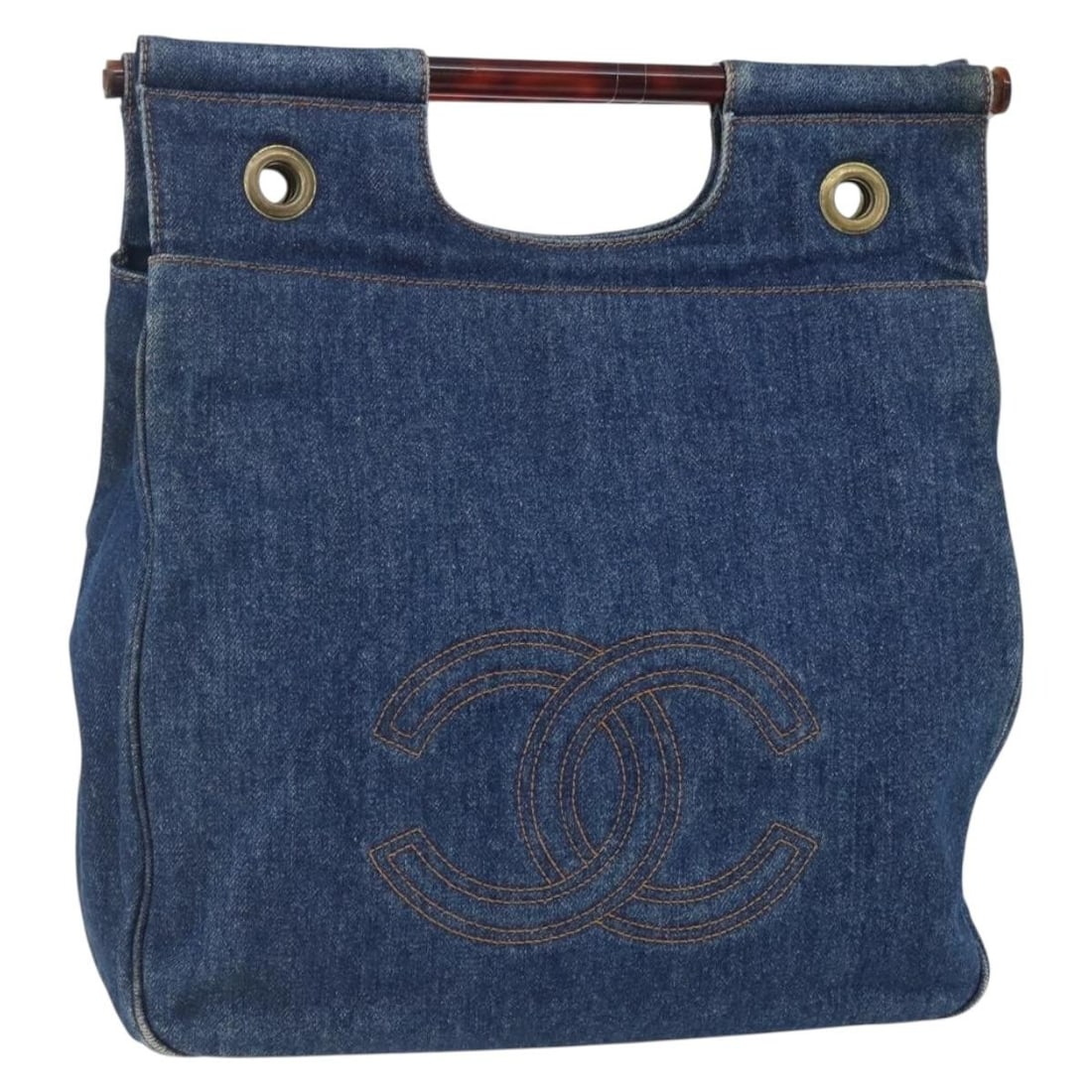 CHANEL Denim Blue Gold Hand Bag with Auth 152373 (1 of 18)