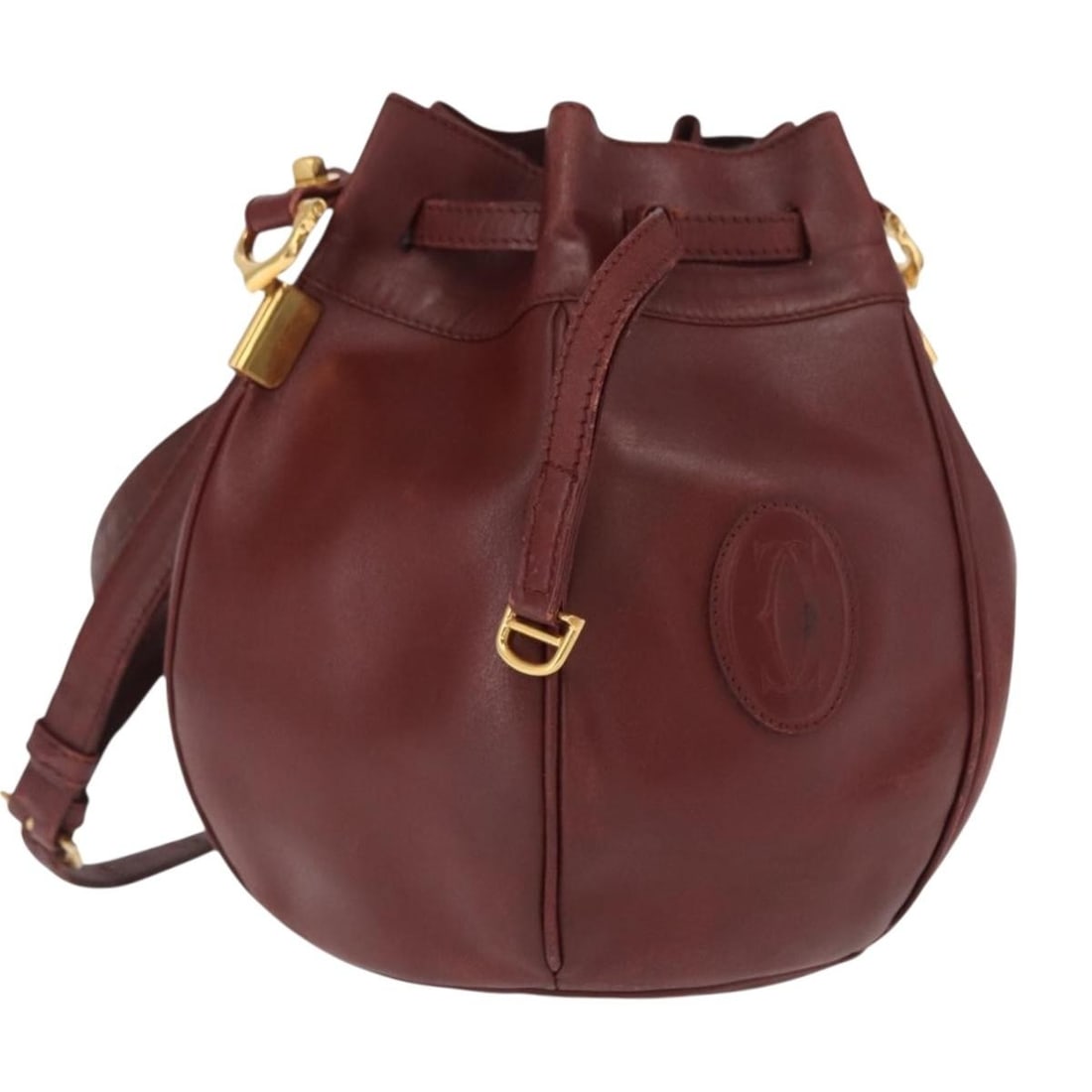 Cartier Must Line Bordeaux Leather Shoulder Bag with Gold Accents (1 of 18)