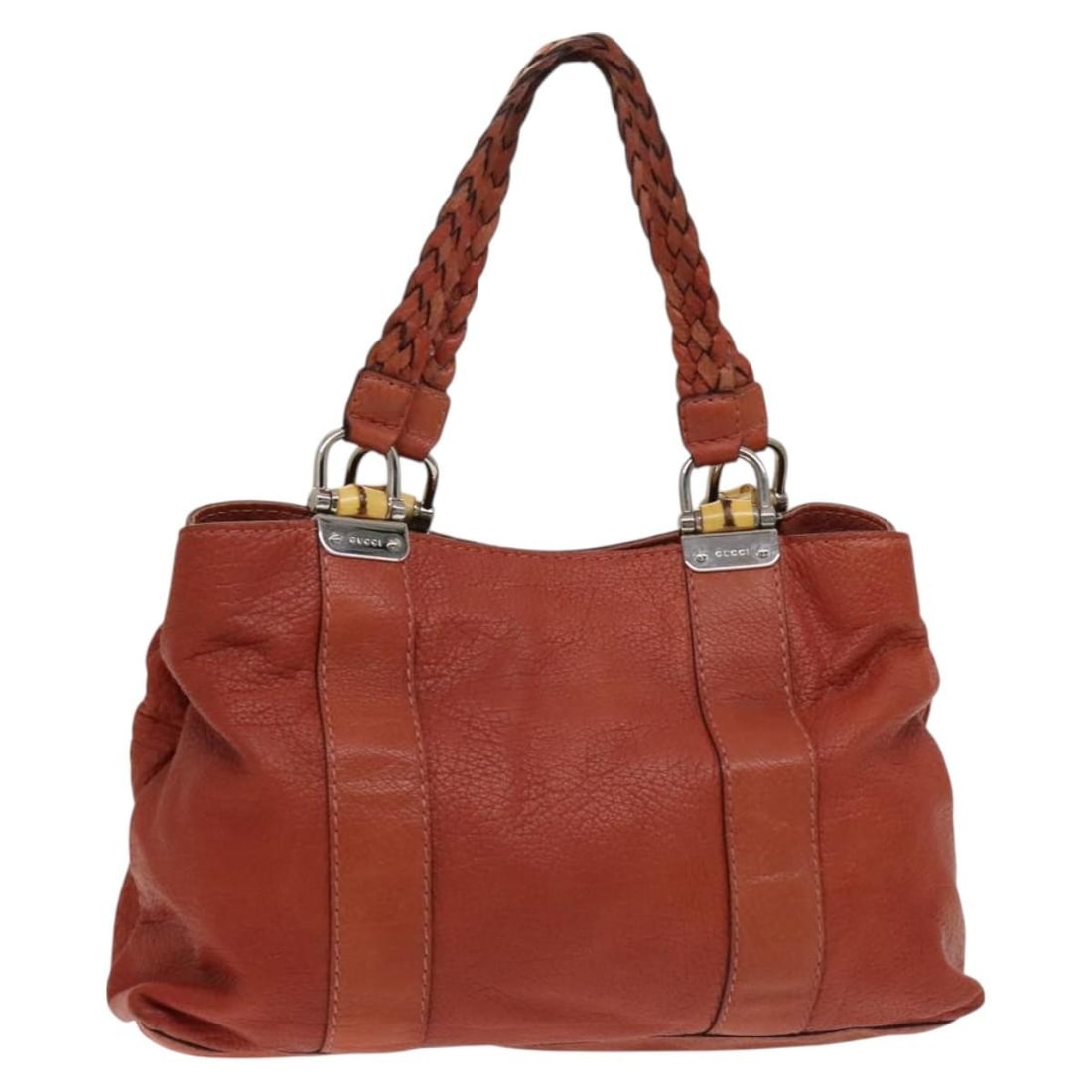 GUCCI 232947 Bamboo Tote Bag Leather Orange Gold Made in Italy (1 of 18)