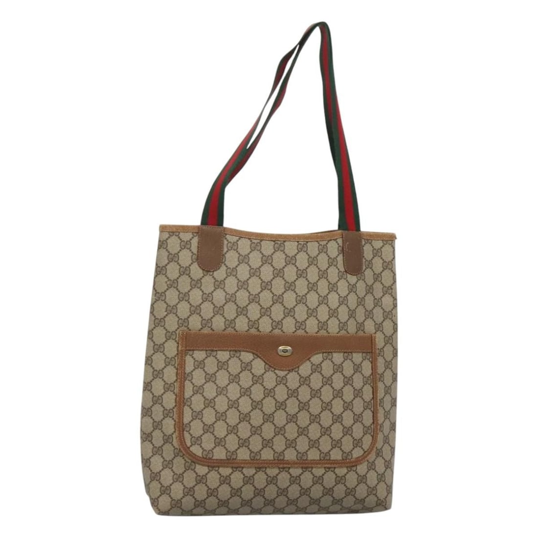 GUCCI GG Supreme Web Tote Bag PVC Beige Green Red 40 02 003 Auth: GUCCI GG Supreme Web Tote Bag PVC Beige Green Red 40 02 003 Auth This GUCCI GG Supreme Web Sherry Line Tote Bag combines luxury with functionality, crafted from durable PVC leather in a stunning beige