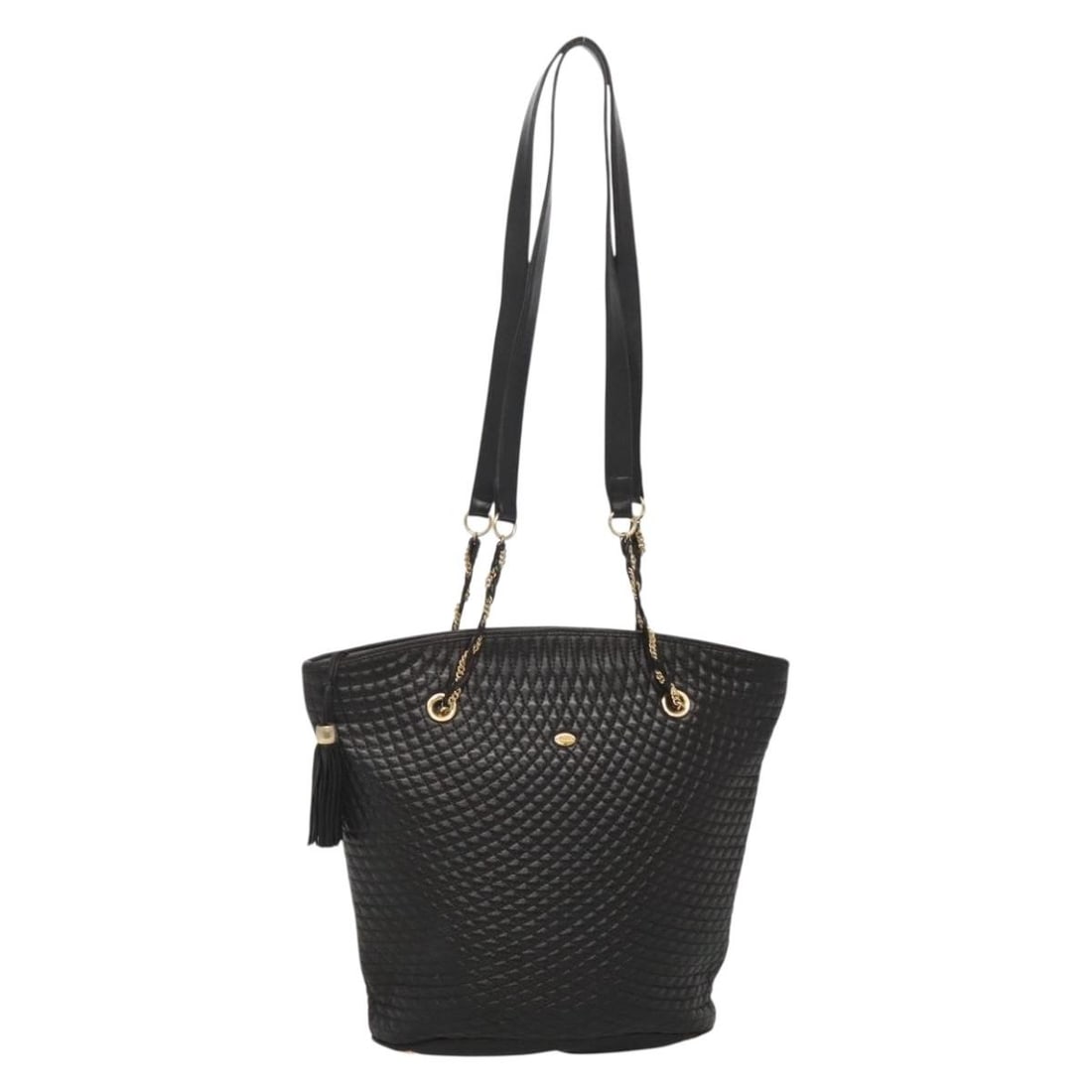 BALLY Black Gold Leather Chain Shoulder Bag Made in Italy: BALLY Black Gold Leather Chain Shoulder Bag Made in Italy This BALLY Chain Shoulder Bag is a stylish accessory crafted in Italy from premium leather, featuring a sophisticated black and gold color sch