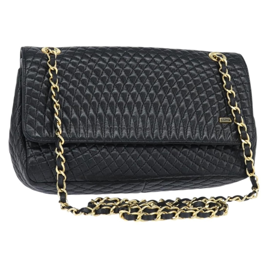 BALLY Black Gold Leather Chain Shoulder Bag BA7302 Italy: BALLY Black Gold Leather Chain Shoulder Bag BA7302 Italy This authentic BALLY chain shoulder bag features a sophisticated blend of black leather and gold accents, showcasing Italian craftsmanship. The