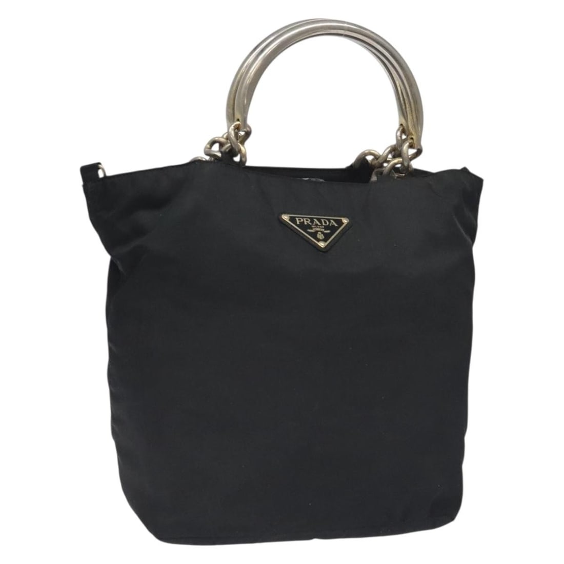 PRADA Black Gold Nylon Hand Bag Authentic 130971 Made in Italy: PRADA Black Gold Nylon Hand Bag Authentic 130971 Made in Italy This PRADA Hand Bag combines luxurious style with practical design, featuring a durable nylon exterior in a chic black and gold color sch