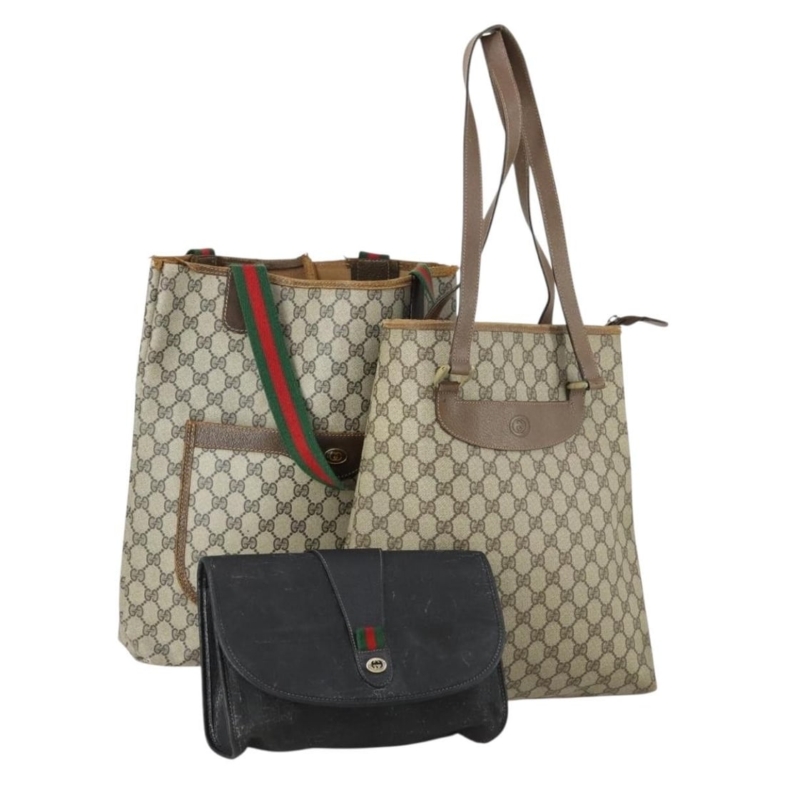 GUCCI GG Supreme Tote Bag PVC Set of 3 Beige Black Authentic (1 of 18)