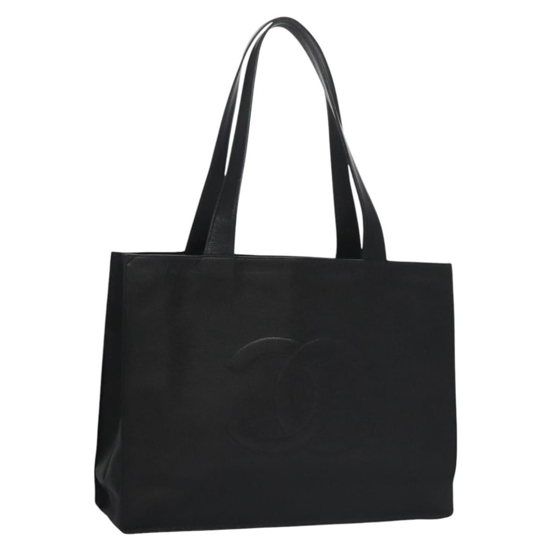 CHANEL Coco Mark Tote Bag Black Gold Caviar Skin Auth (1 of 18)