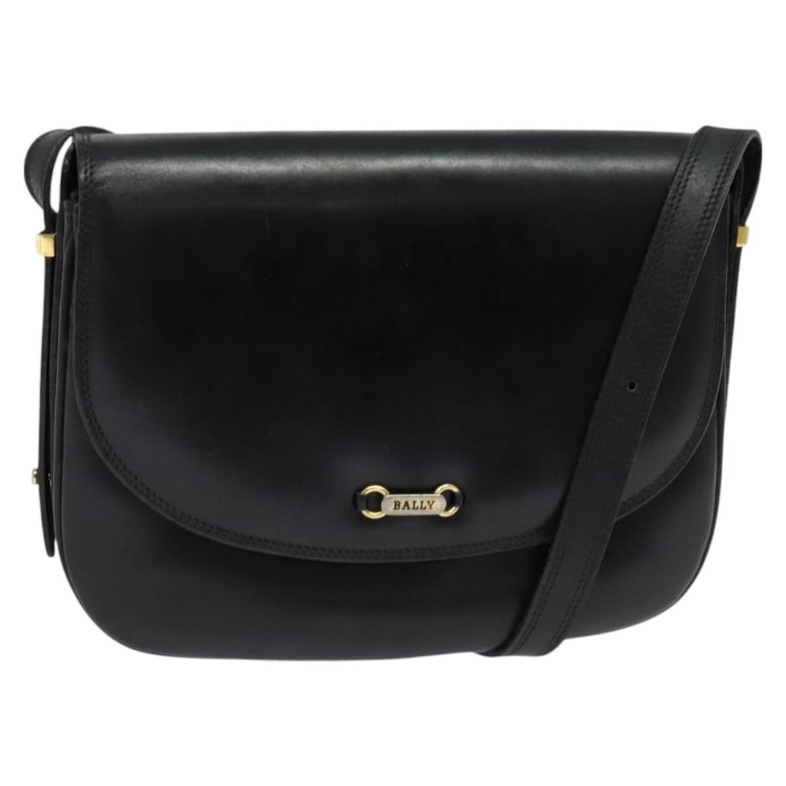 BALLY Black Gold Leather Shoulder Bag Italy BA2914 (1 of 18)