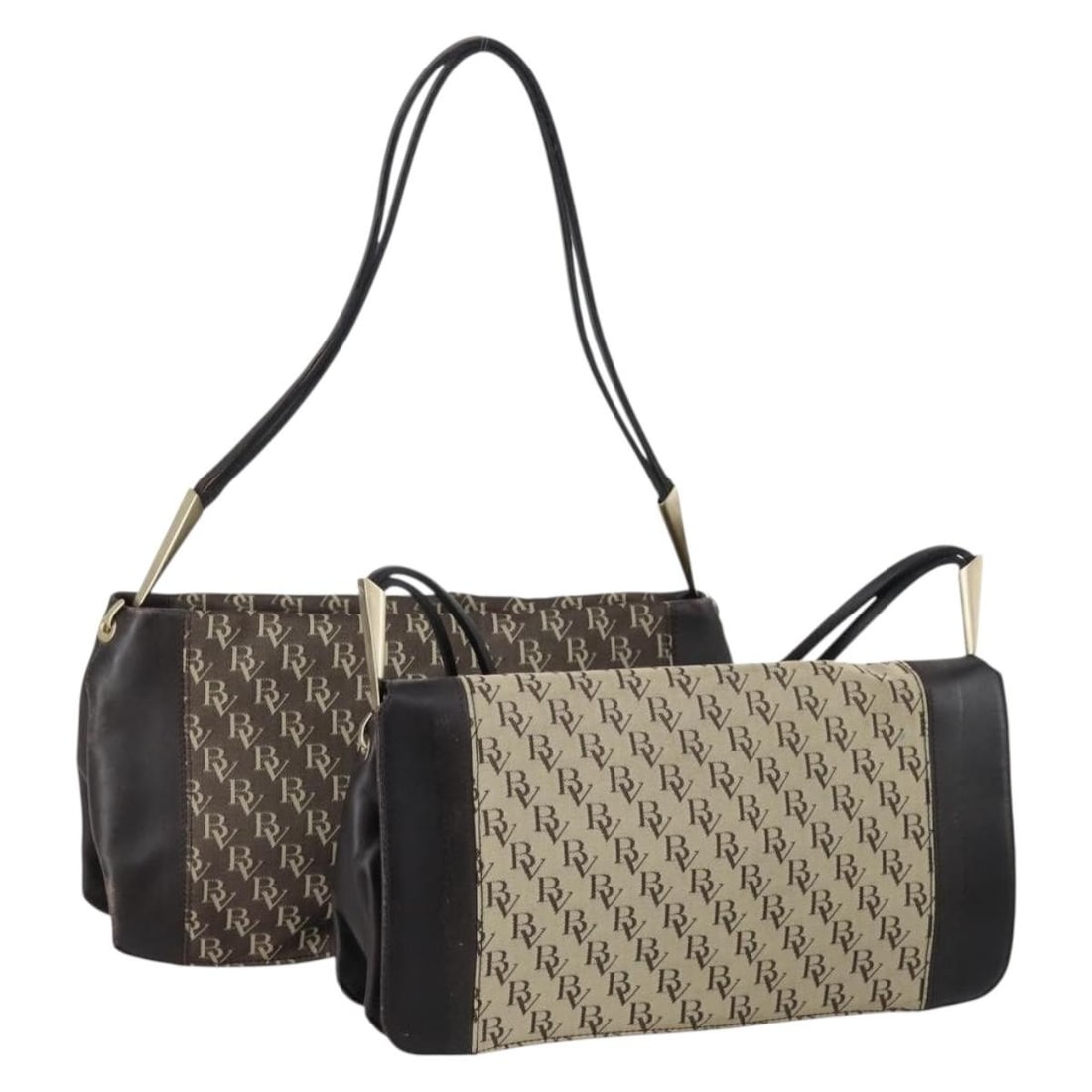 BOTTEGA VENETA Beige Brown Canvas Shoulder Bag Set of 2 Italy Auth (1 of 17)